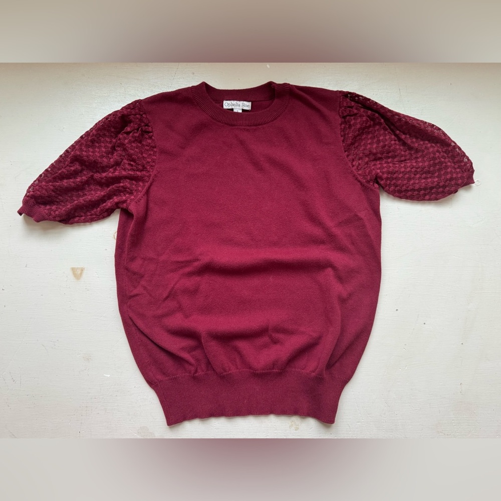 Women's Burgundy Sweater with Puff Sleeves
